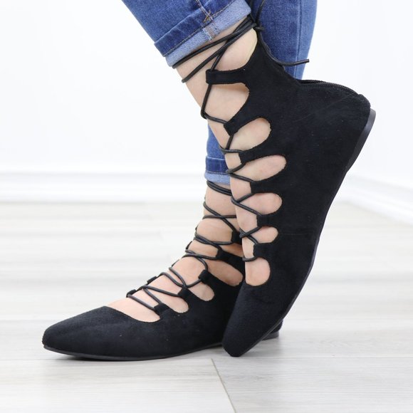 Pointed Toe Faux Suede Strappy Slip-On Flats - Picture 7 of 11